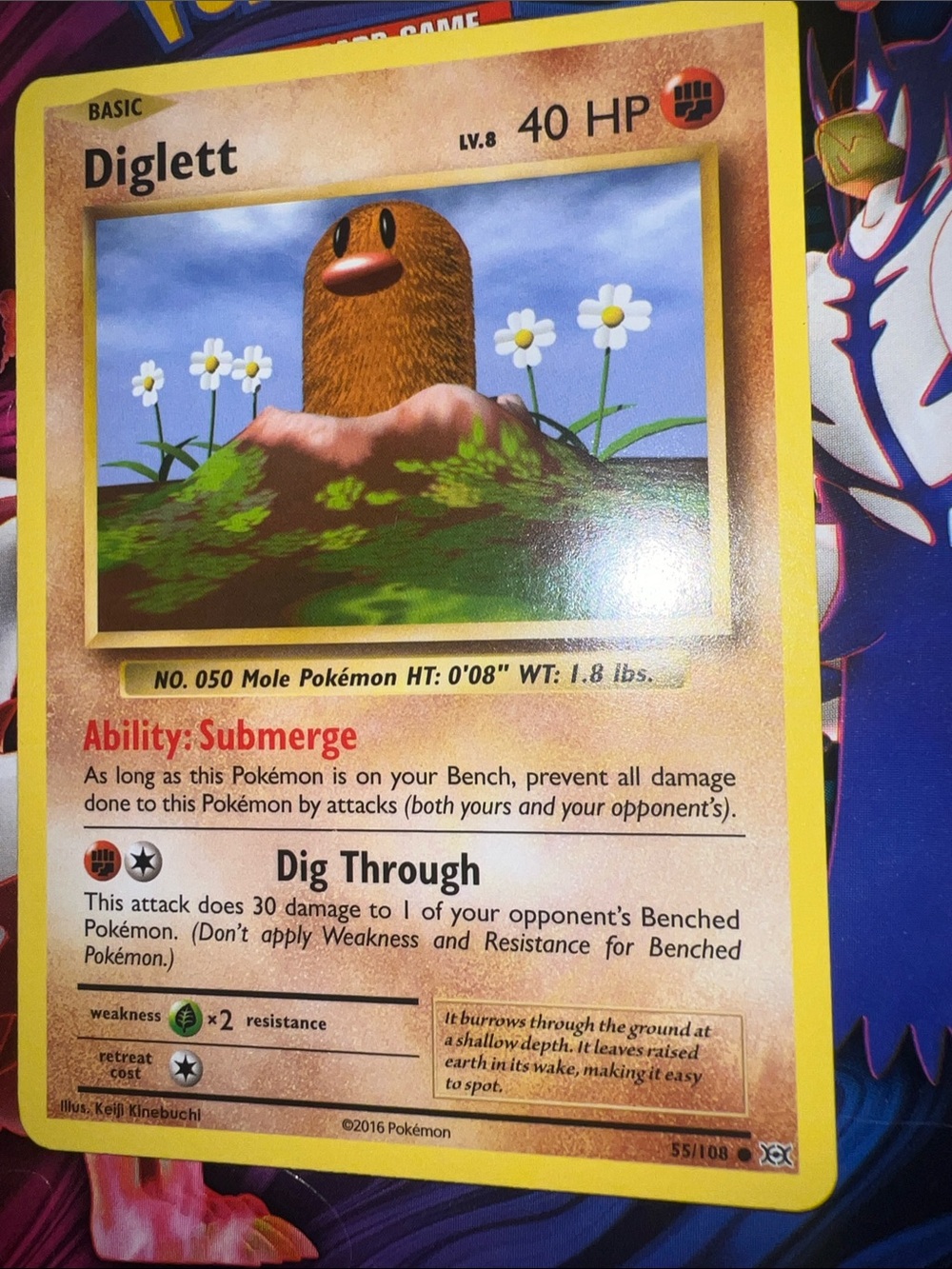 Pokemon Diglett Card - Yellow, Brown, Green